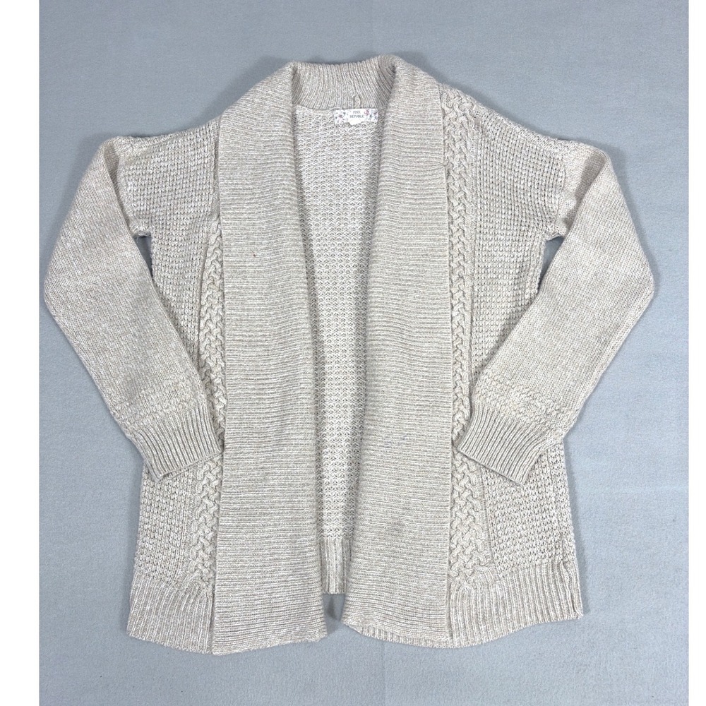 Pink Republic Womens Beige Cable Knit Open Front Cardigan Sweater Large